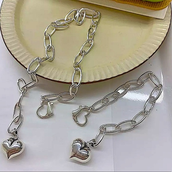 Heart Charm Sterling Silver Chain Link Bracelet - Picture 4 of 5